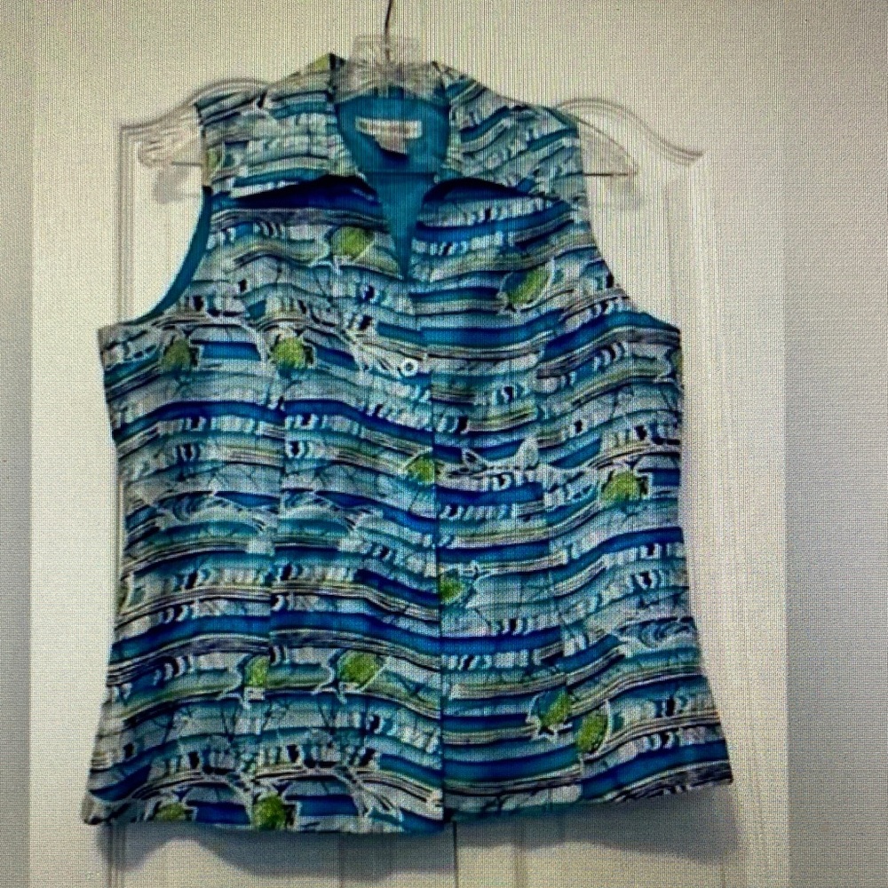Blue and Green Striped Sleeveless Top